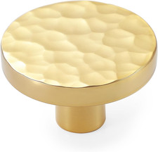 2-Pack Modern Gold Cabinet Knobs, Hammered Solid Brass Drawer Knobs, round Dress