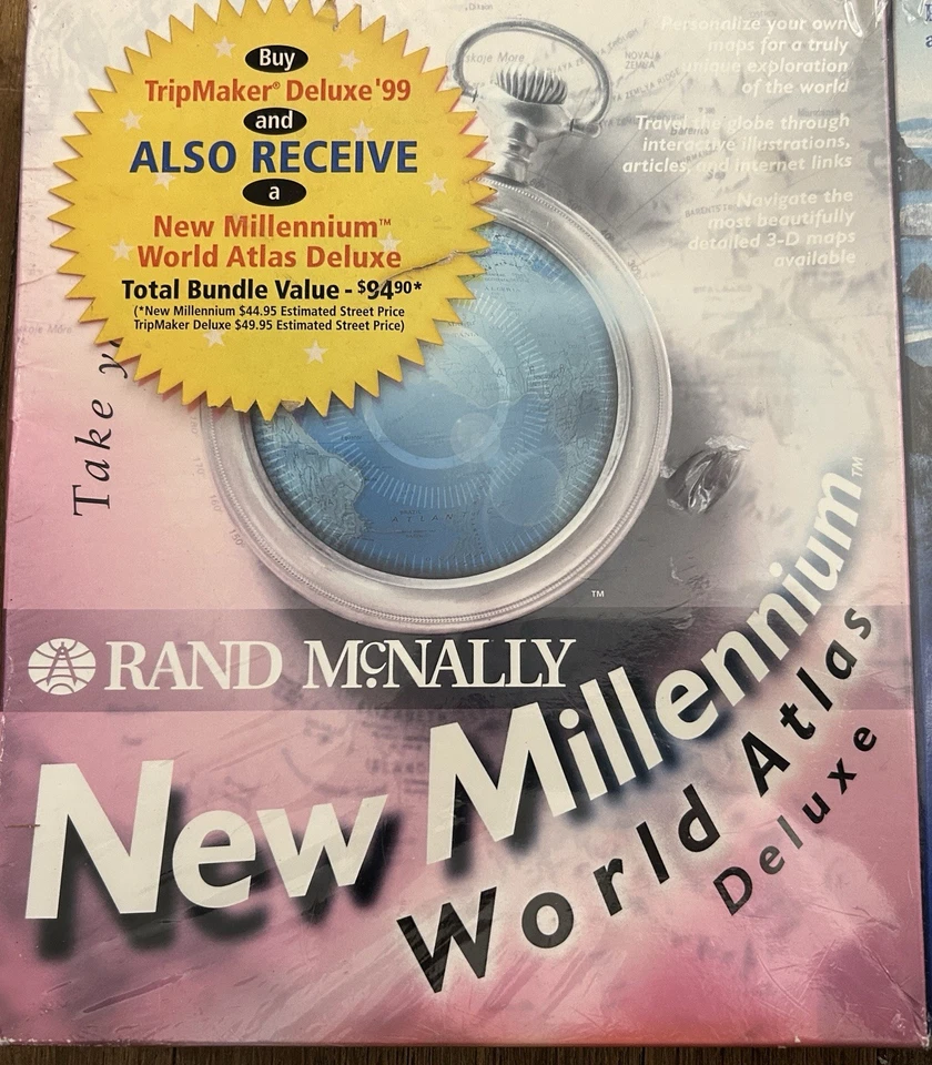 Y2K. 2 PK McNally TripMaker & World Atlas PC Big Box. Vtg. Win 95/98 Sealed - Image 2 of 4