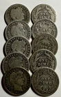 SILVER Barber Dimes - 90% Silver - (Lot of Ten) Full Date Coins Random Years