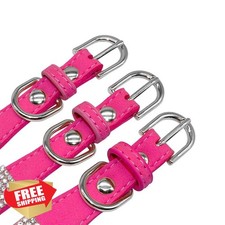Haoyueer Dog Cat Collar Leash Hot Pink XS Rhinestone Combo
