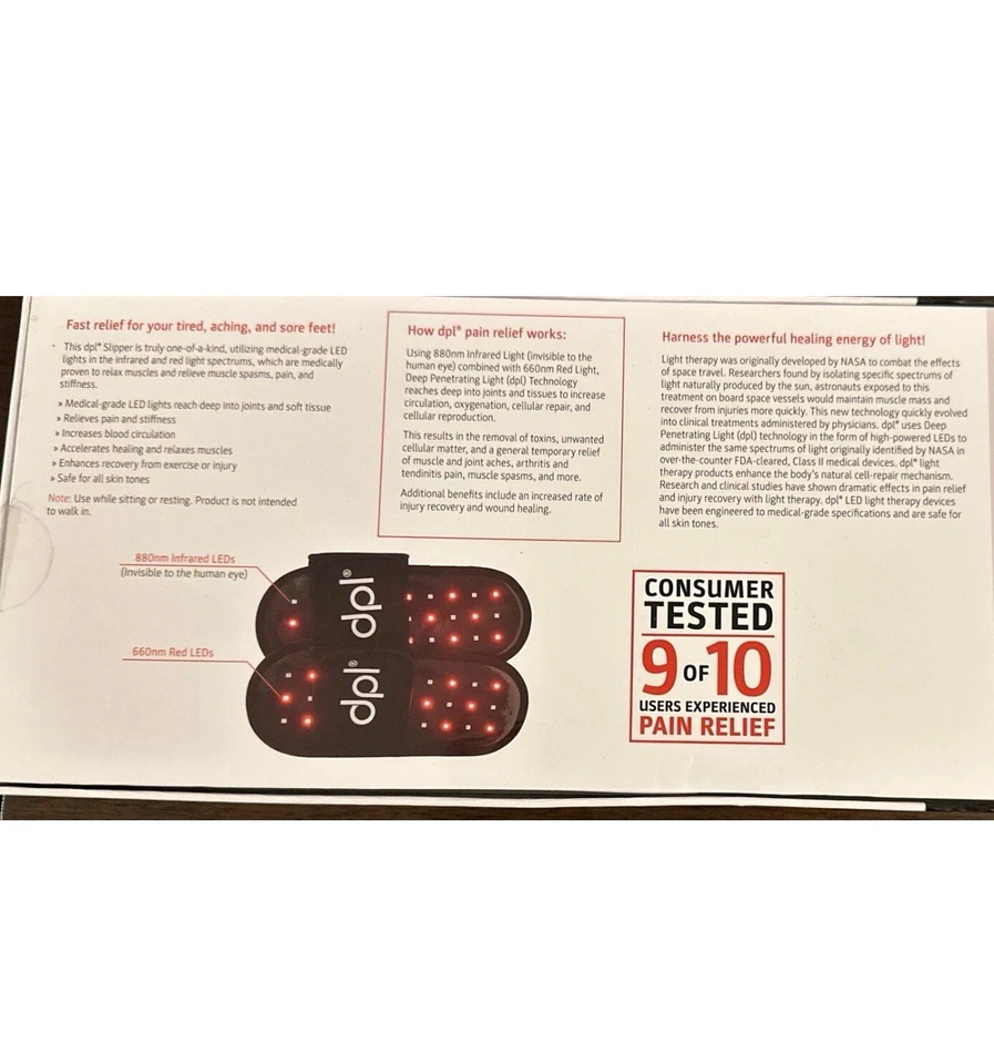 DPL LIGHT THERAPY SLIPPERS For Foot Arthritis Neuropathy Pain Circulation - Image 3 of 4