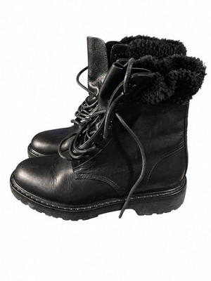 Saint Laurent Black Leather Shearling Lined Lace-Up Combat  display picture 1