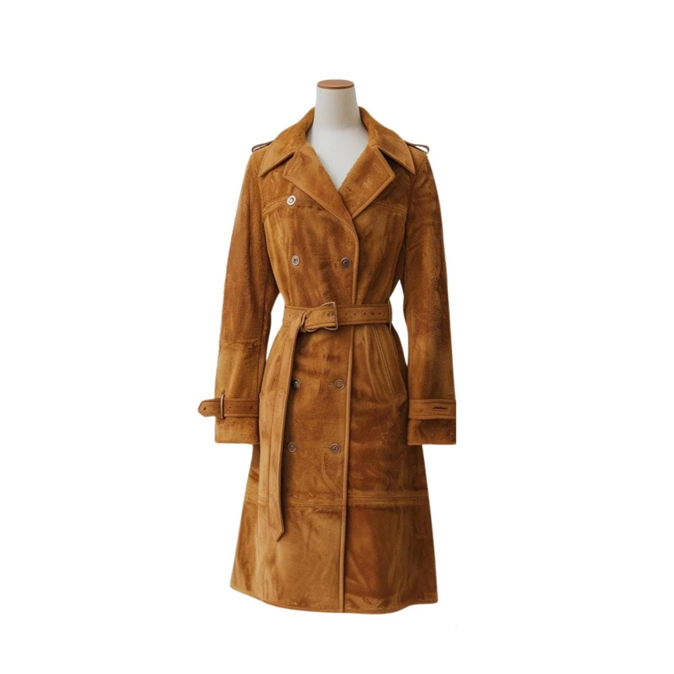 Brown Suede Leather Trench Coat Women | Vintage brown suede jacket | Vintage - Image 2 of 4