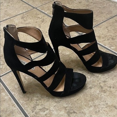 Steve Madden SPYCEE Black Suede Heels 10 - Great Condition! *Strappy*