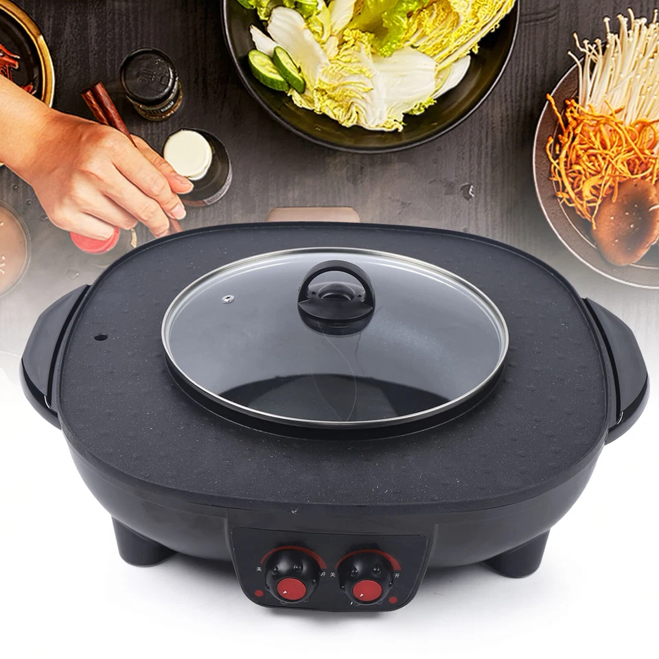 Hot Pot Elettrico BBQ Padella Grill 2 in 1 Hot Pot Forno Macchina Grill Senza Fumo - Immagine 4 di 4