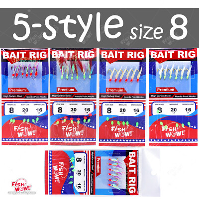5-style Fishing Bait Rigs Size 8 Premium sabiki 6 Hooks
