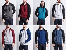 Men's Premium Lightweight Contrast Raglan Sleeve Pullover Hoodie Sweater -13114