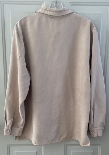 Womens Studio Works Blouse Large Tan Faux Suede Long Sleeves Button Down Career - Picture 2 of 13