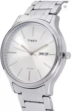 Timex Fashion Analog Silver Dial Day Date Men's Watch Case 40mm Free Shipping