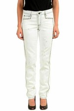 Just Cavalli Women's Off White Embellished Stretch Skinny Jeans US 26 IT 40