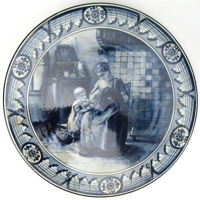 Jugendstil Steingut Wandteller DELFT Franz Anton Mehlem signiert Sticher 36cm