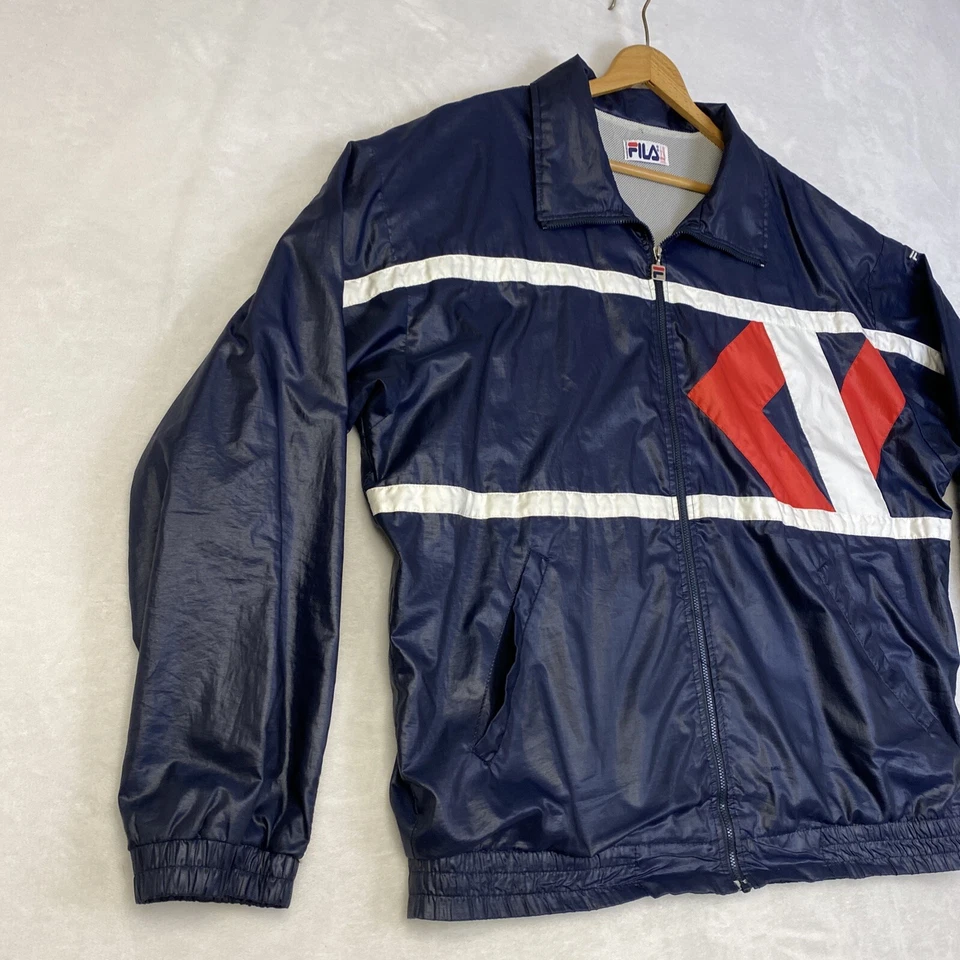 Chaqueta de Pista FILA Vintage Años 90 Retro Cremallera Completa Azul Rayas Hecha en Italia 42 Foto 2 de 4