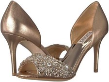 Badgley Mischka MARIA Leather Pump Crystal Embellished Heel Rose Gold 6/6.5 235