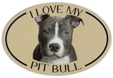 Oval Dog Breed Picture Car Magnet - I Love My Pit Bull (Pitbull) - Sticker