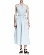 Valentino denim braid blue denim midi mid-length maxi halter neck dress US 2