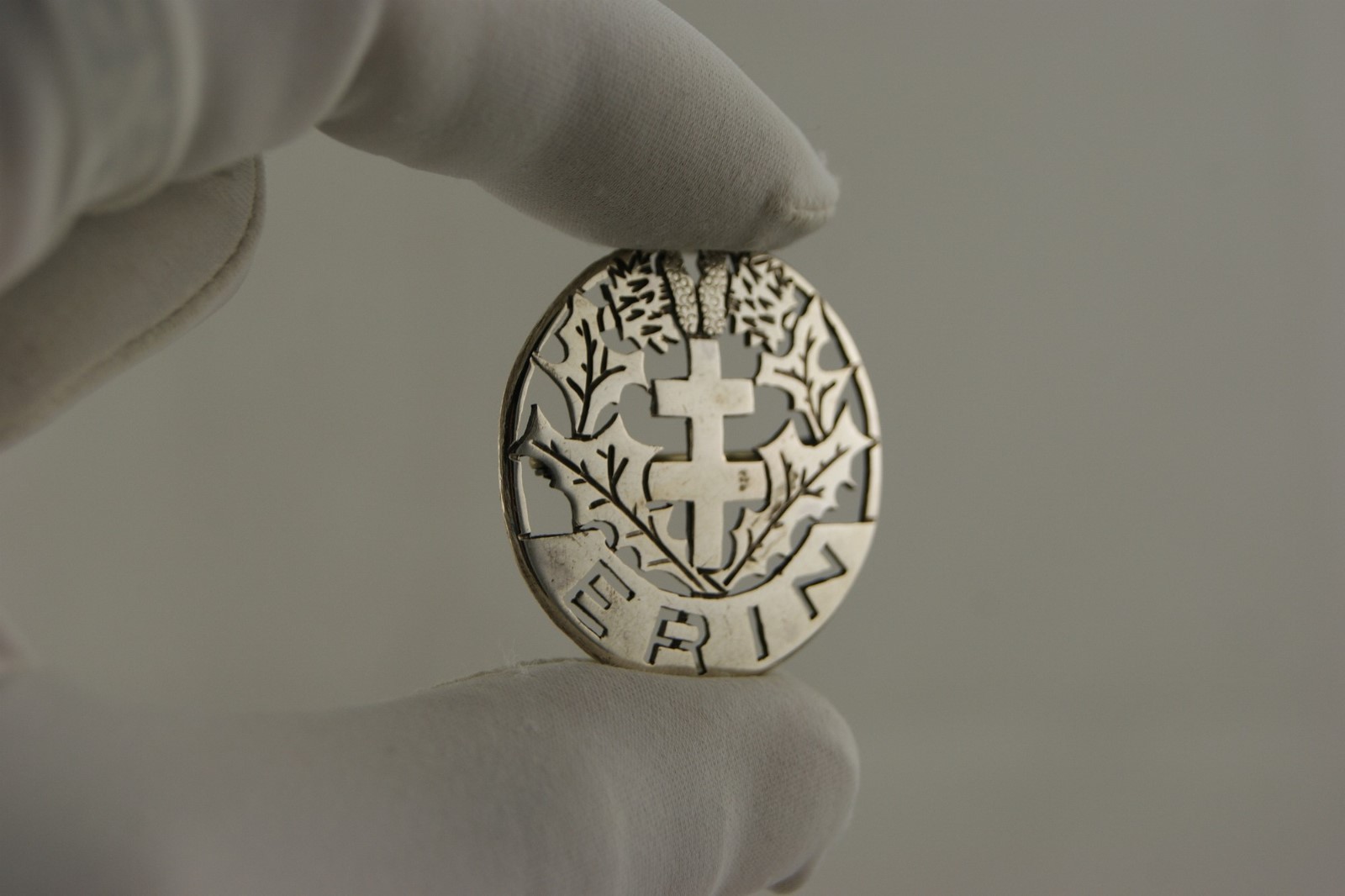 Broche Ancienne Signée Jules Déon - Croix De Lorraine Et Chardon, Argent Sterling, Vers 1920
