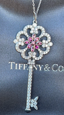 Tiffany &Co Platinum Enchant Primrose Pink Sapphire Diamond Key