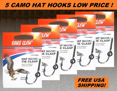 camo fishing hooks 5 EAGLE CLAW CAMO HAT HOOKS NEW! Hat Pin/Tie Clasp #155A-CAMO FISH HOOK HAT  PINS