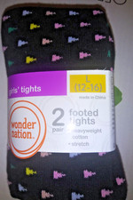 WONDER NATION BLACK/PINK 2 pair Girls Microfiber FOOTED Tights L 12-16