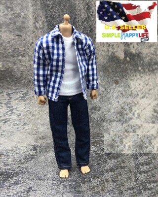 1/12 blue Plaid shirt Jeans set for 6'' figure PHICEN TBLeague TM01A TM02A USA 