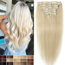 CLEARANCE 100% Human Hair Extensions 7/8 Pieces Clip In Remy Real Hair FULL HEAD