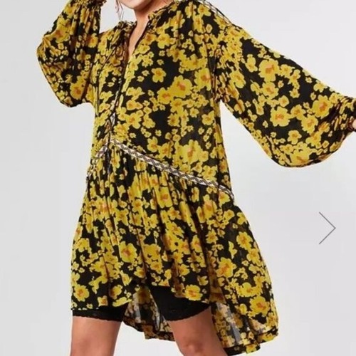 Women Free People Love Letter Boho floral mini dress/ tunic snaps down NWOT - Picture 6 of 6