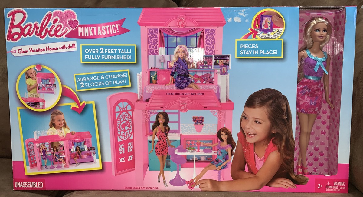 BARBIE PINKTASTIC GLAM VACATION HOUSE W/DOLL FULL FURNISHED 2FT