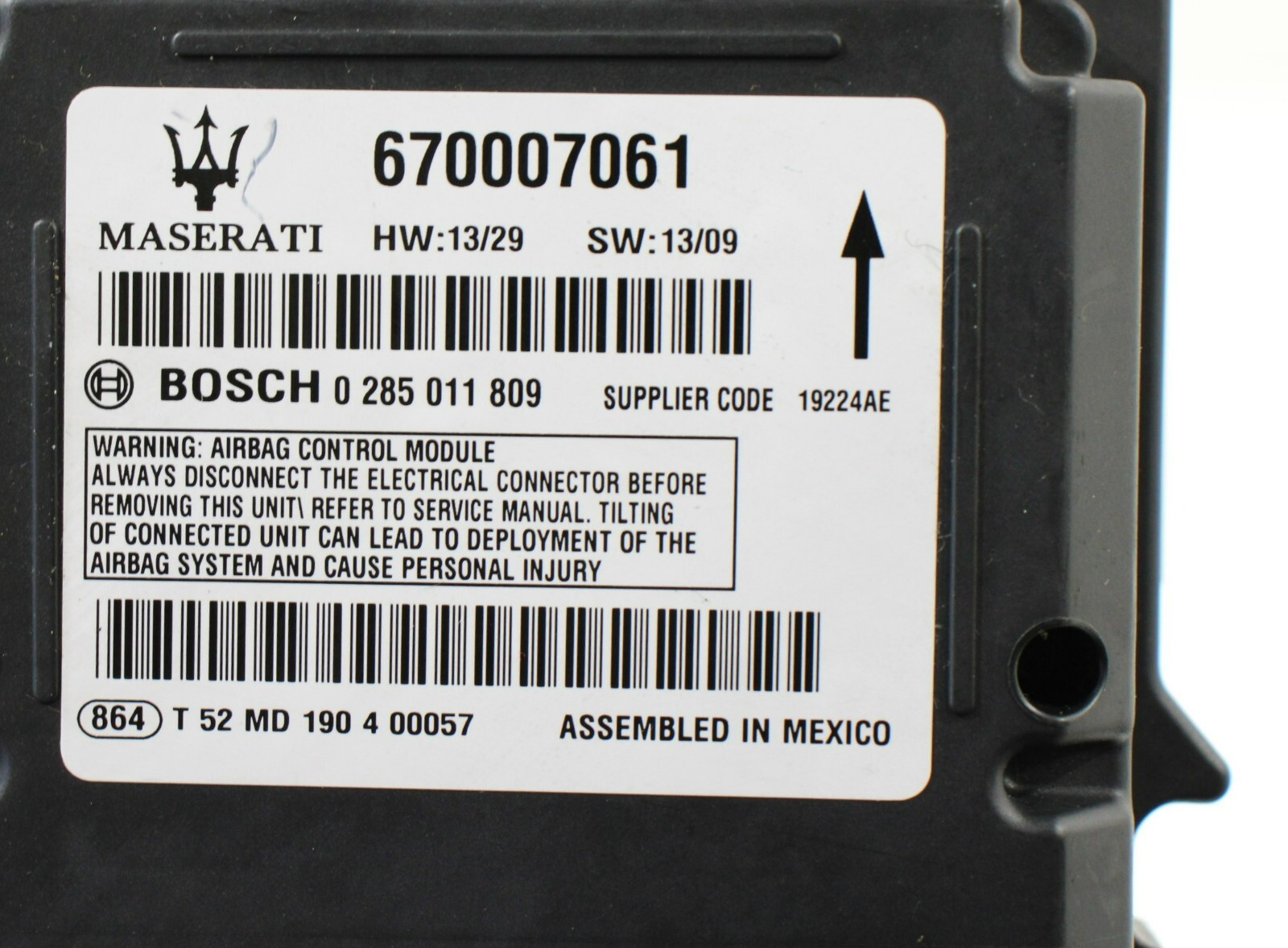 2014 - 2016 MASERATI GHIBLI RESTRAINT DIAGNOSTIC COMPUTER MODULE SRS UNIT OEM