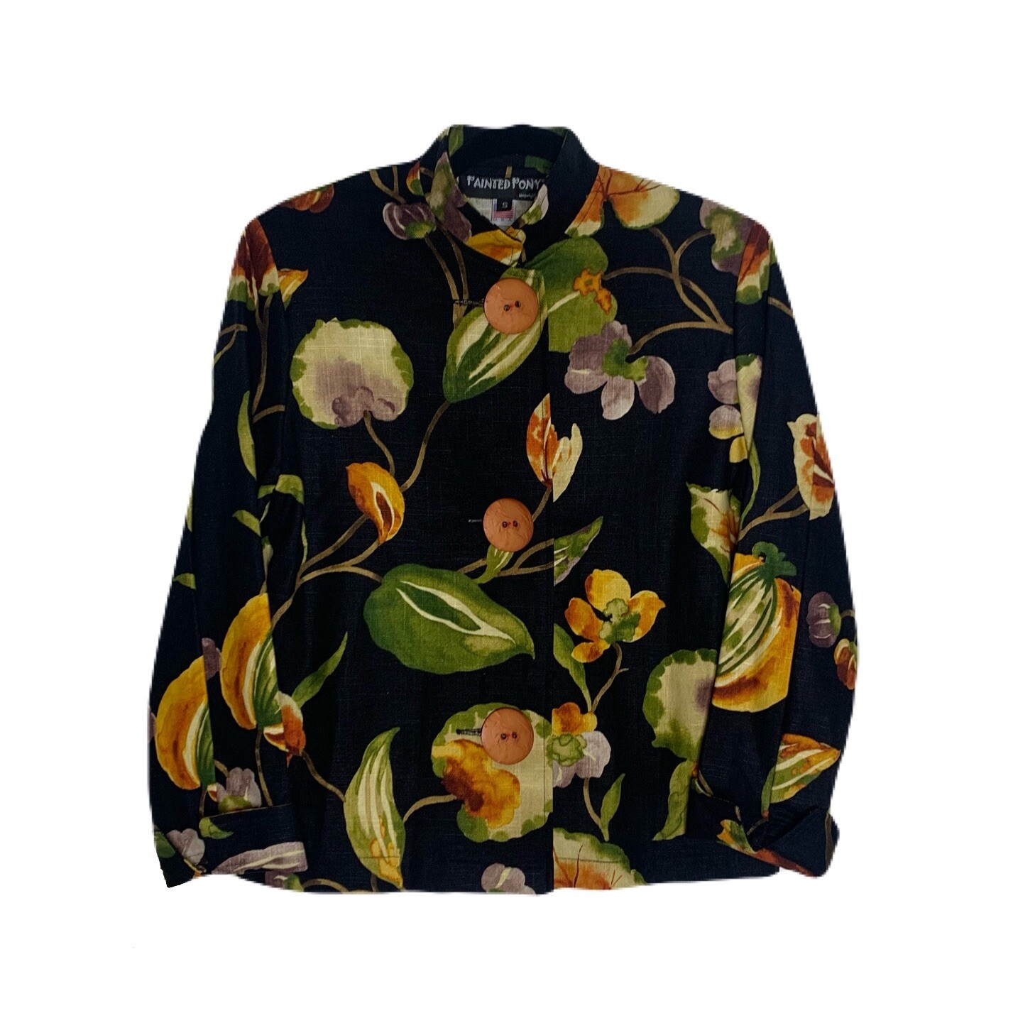 Giacca donna vintage dipinta pony taglia media lino arazzo fiori taglia S #s4