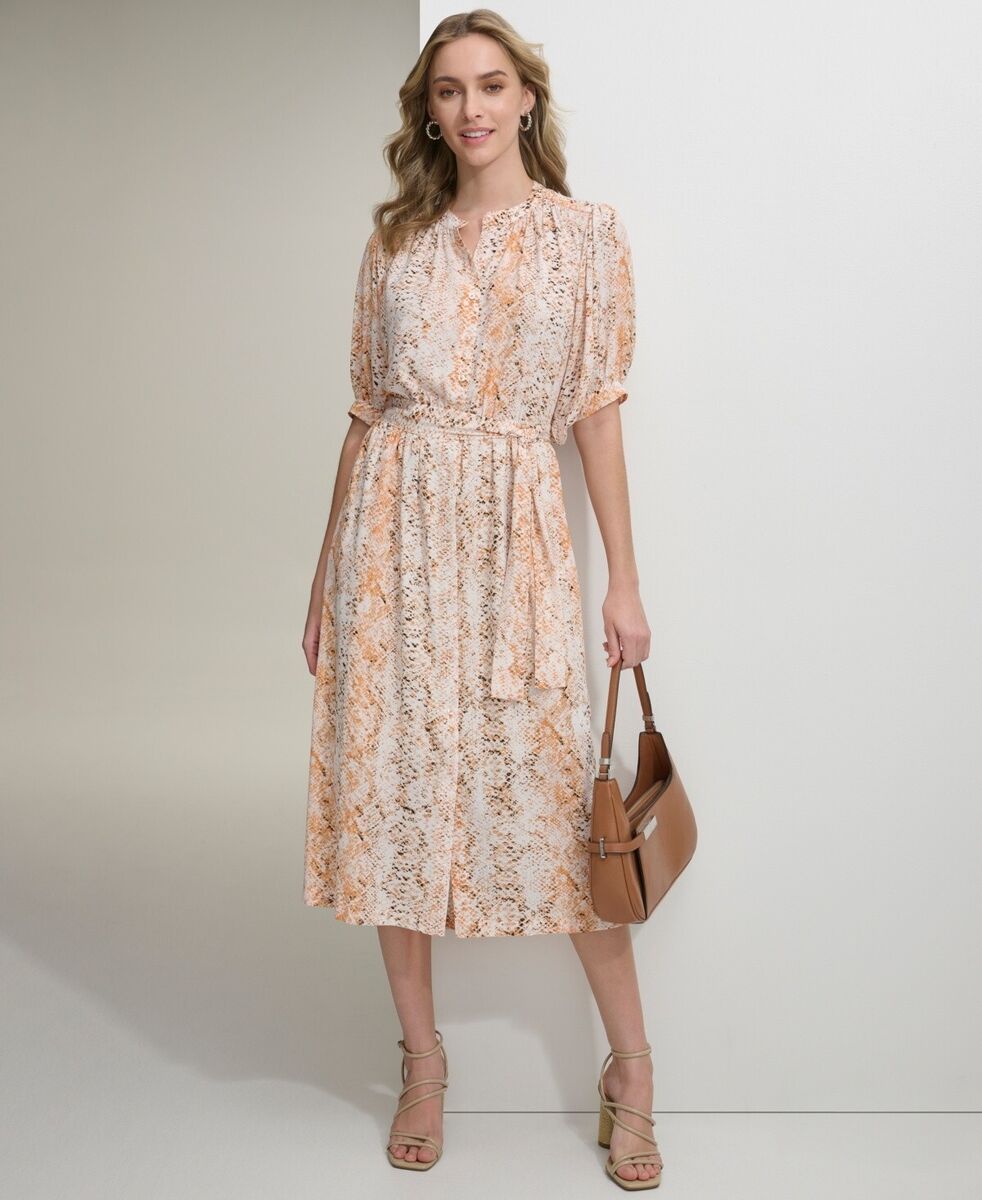 Calvin Klein Women's Printed Tie-Waist Shirtdress - Turmeric Calvin Klein Women's Printed Tie-Waist Shirtdress - Turmeric