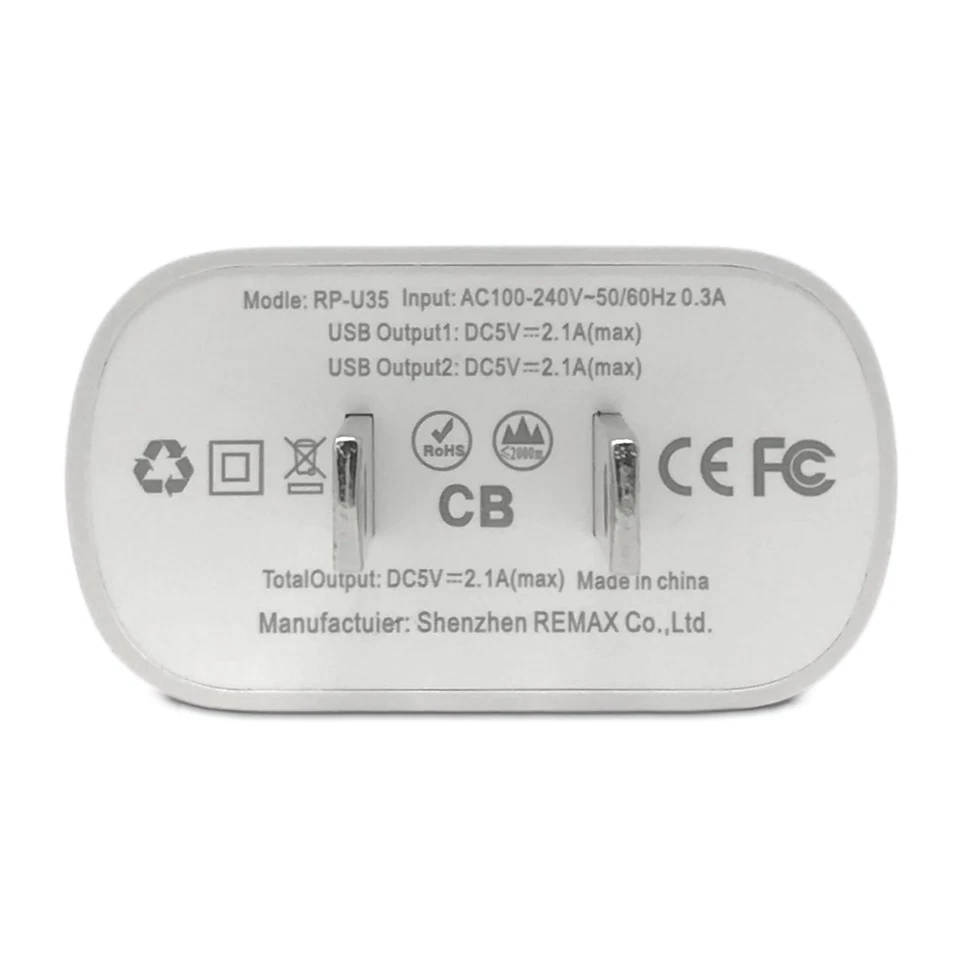 2 Pack Dual Port USB Wall Power Adaptor Charger US Standard Plug White - Image 4 of 4