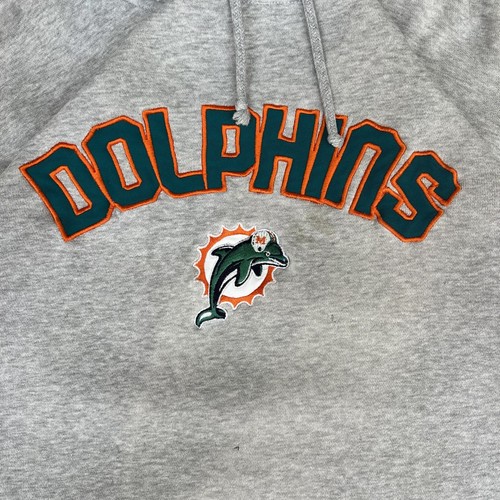 VTG Reebok Hoodie Mens XL Gray NFL Miami Dolphins Spellout Stained Boxy Y2K 00s - Picture 4 of 12