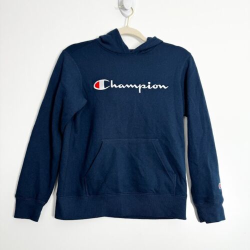 Champion Hooded Sweatshirt Boys Youth Logo Casual Sporty Pullover Blue Sz Medium - Picture 1 of 8
