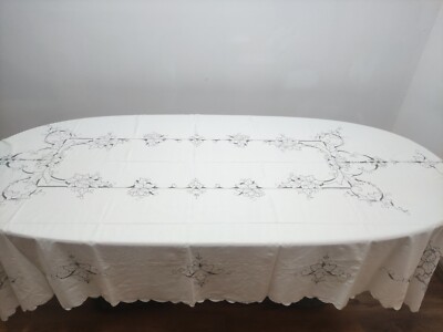 Patdrea Tovaglia Vintage In Cotone Ricamato Con Volant - Bianco, 170x290 Cm - Per Tavoli Rettangolari, Matrimoni, Natale - 3