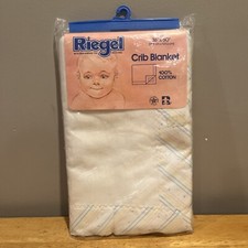 Vtg Riegel Unisex White Baby Crib Blanket Satin Trim 100 Cotton 36x50  