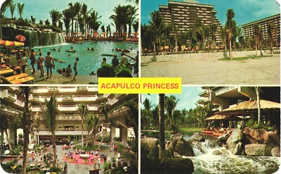 Acapulco Mexico Princess Hotel Multi-View Chrome Postcard 1970s Unused