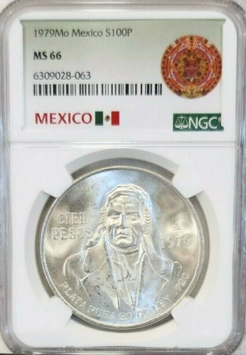 1979 MEXICO SILVER 100 PESOS S100P NGC MS 66 PQ GEM BU BLAZER SCARCE KEY DATE