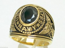 12x10 mm United States Navy Military Black Jet Stone Men Ring Jewelry Size 7-15