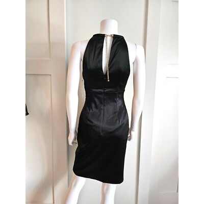 Eliza J. Missy Black Satin with Gold-tone Halter/Choker Dress Size 2