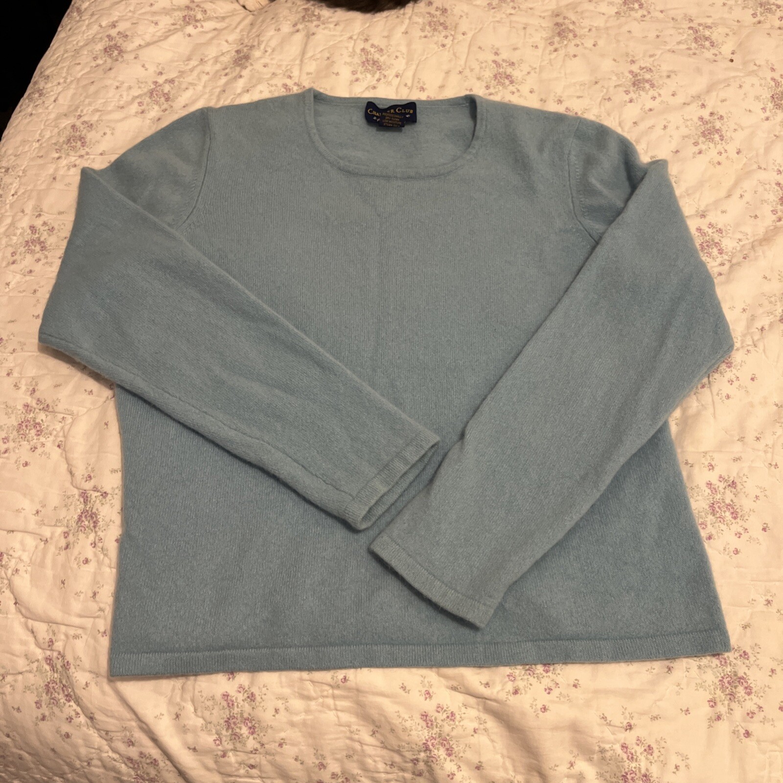 100% Cashmere Mongolia 2-Ply Luxury Charter Club Sweater Baby Blue XL