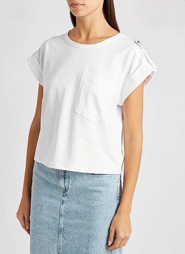 Veronica Beard White Button-Trimmed Elektra T-Shirt XS NEW(w/flaw) Retail $235 - 第 4/12 張圖片