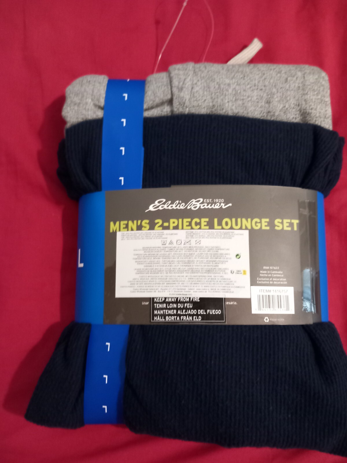 Eddie Bauer Men's 2 Piece Lounge Set, Size L, Color Navy/Grey .men