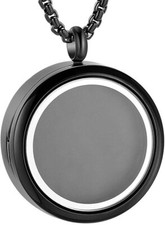 Glass Locket Keepsake Cremation Urn Black Stainless Steel Pendant Necklace