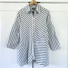 Tulip Clothing Shirt Tunic Button Down Blouse Striped Lagenlook Cotton Sz Small