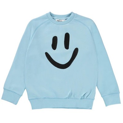 MOLO Mike Sweatshirt Pullover Sky Blue Fleece Pullover Smile Face  Organic 14