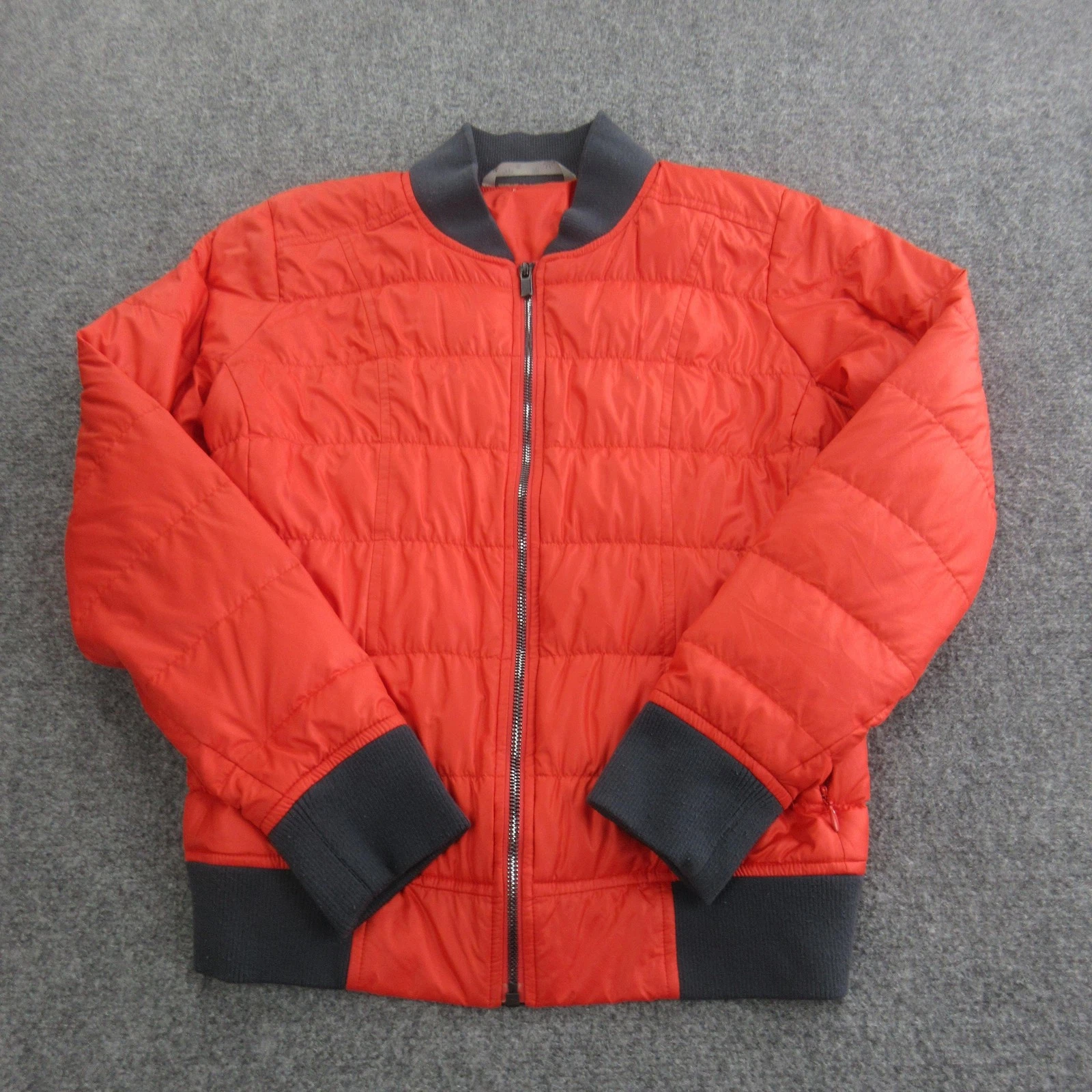 Athleta Jacket Mens Medium Orange Down Puffer Bomber Full Zip Rib Knit STY138700