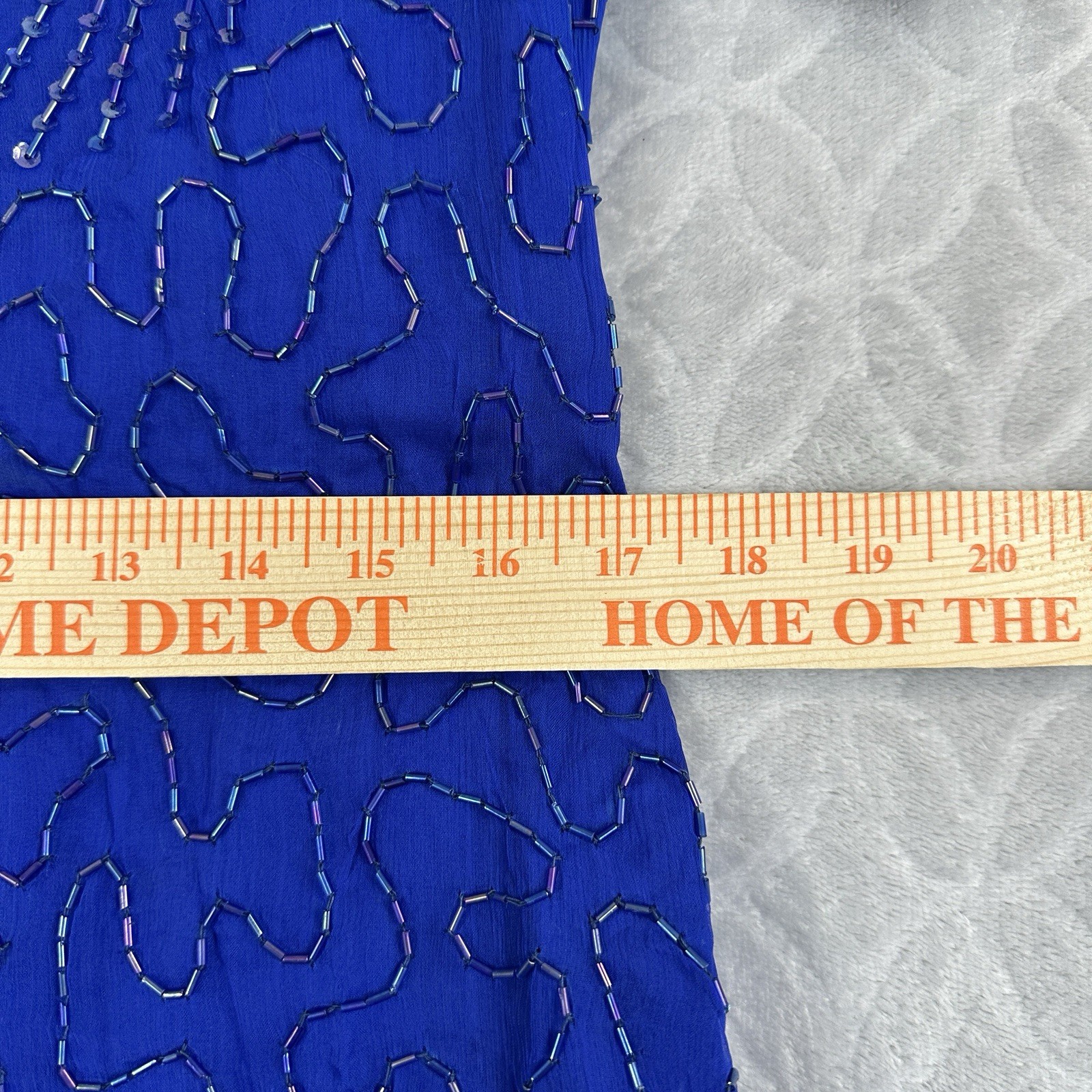 Vtg Laurence Kazar Dress Large Blue 100% Silk Sequin Bead Cocktail Party Flapper