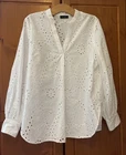 Et Vous White Broderie Anglaise Cotton Balloon Sleeve Popover Blouse UK14