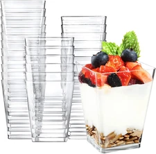 Eupako 50 Pack 5 oz Square Clear Plastic Dessert Cups Small Clear Plastic Tumble