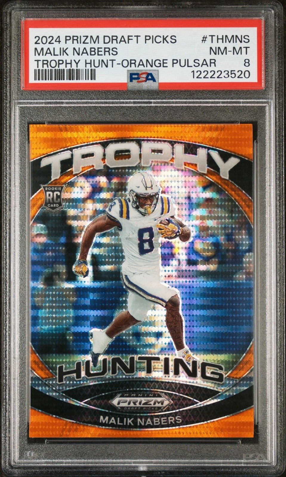 Malik Nabers Panini Prizm Draft Picks Trophy Hunting #THMNS Orange Pulsar